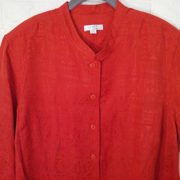 Erin London Top Linen Mandarin Shacket Tunic 2X Textured 3/4 Sleeves Orange - Picture 6 of 11